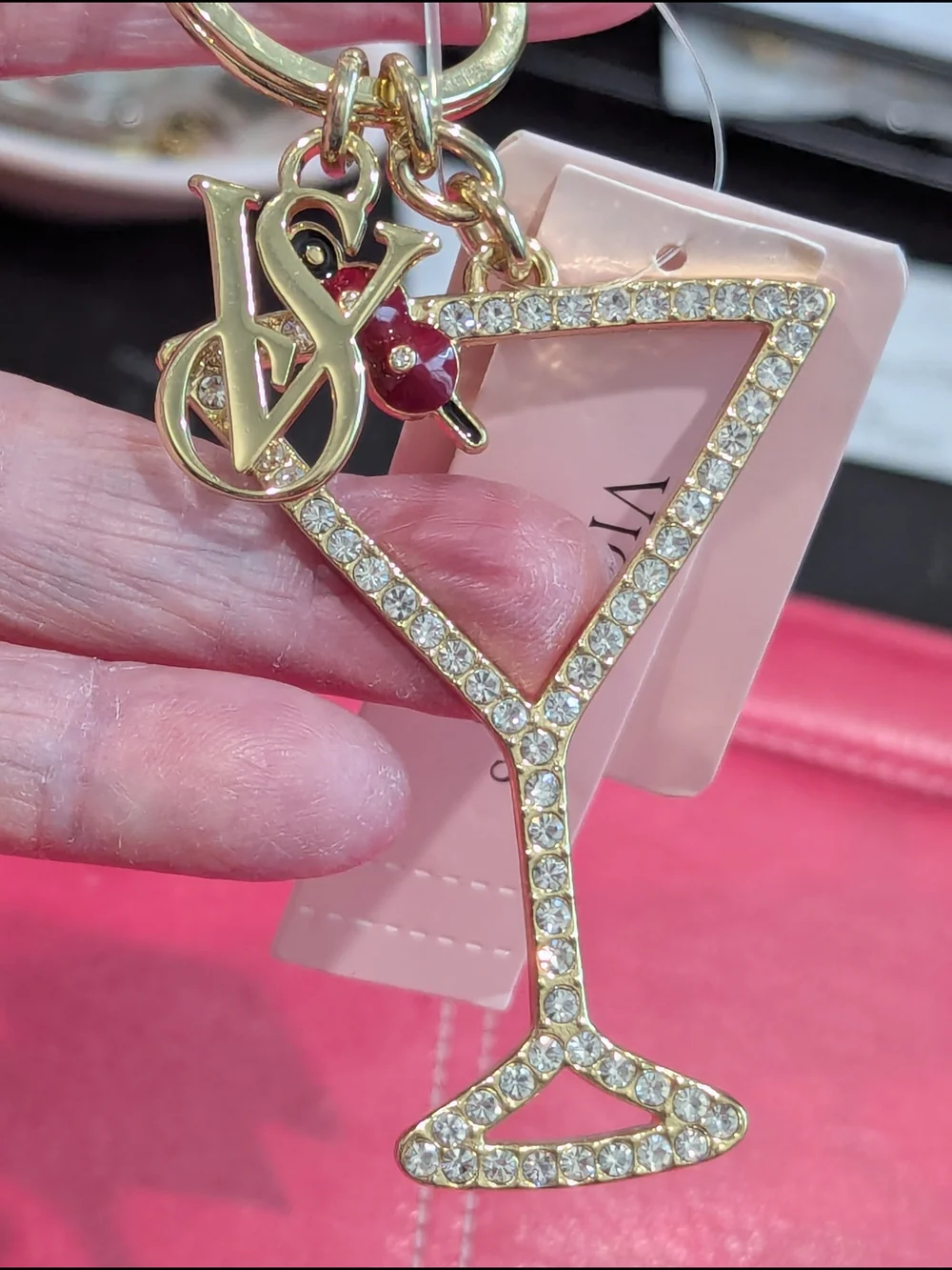 🆕 VICTORIA'S SECRET Gold Crystal Martini Glass Keychain/Bag Charm